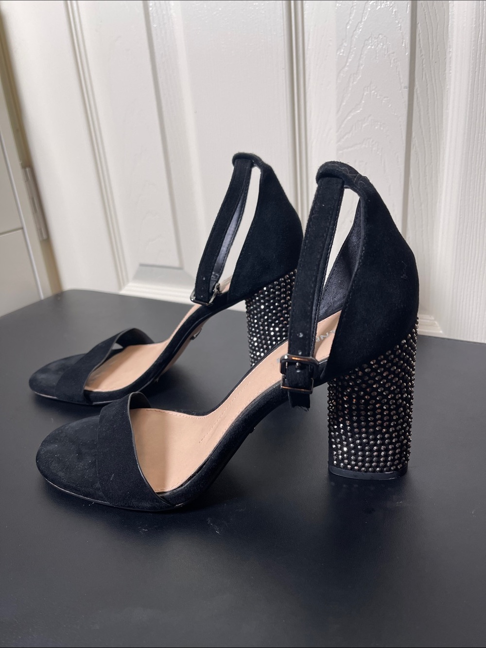 Gianni Bini Black Studded Block Heel Ankle-Strap Sandals